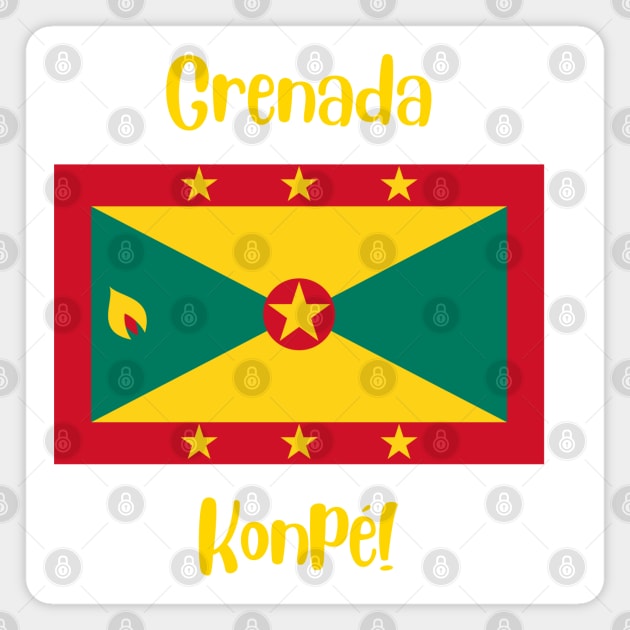 Grenada country flag with joyful local positive slang word. Konpe! Magnet by Alibobs